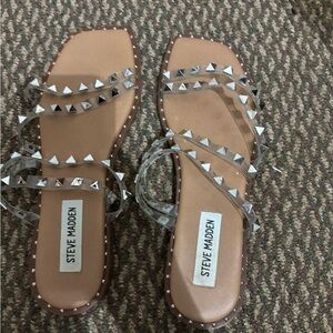 Steve Madden Women's Sandals with Clear Straps and Silver Studs